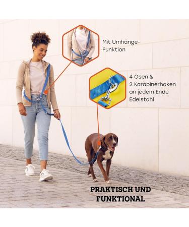 Vitazoo Adjustable Dog Leash - 3m Graphite Nylon with Carabiners for All Dog Sizes - 4 Lengths in Blue - Buy Online on GoSupps.com