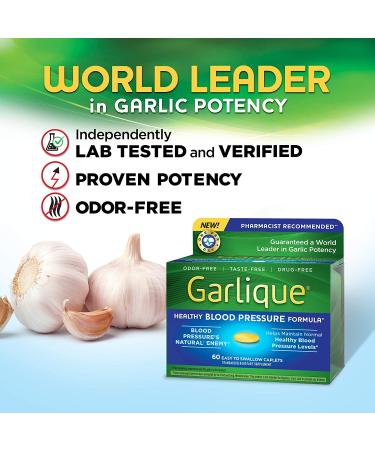 Garlique Garlic Extract Supplement - Healthy Blood Pressure Formula - Odorless & Vegan - 60 Caplets - Buy Online on GoSupps.com