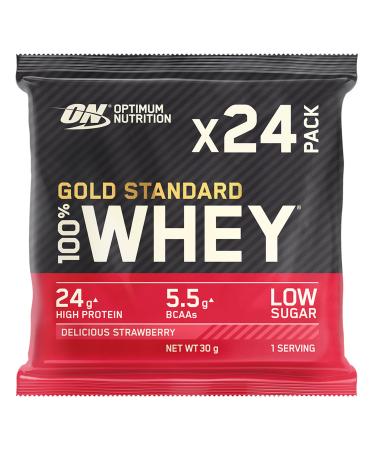Optimum Nutrition Optimum Nutrition ON Gold Standard Whey Protein Powder Protein Powder for Muscle Building BCAA and Glutamine Naturally Contained Strawberry Delicious 24 x 30g Packaging May Vary