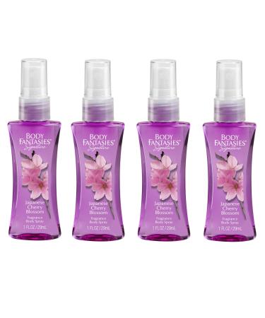 Body Fantasies 1 oz Each Travel size Japanese Cherry Blossom Fragrance Body Mist (Pack of 4)