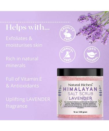 Natural Riches Pink Himalayan Salt Exfoliating Body Scrub - Lavender and Citrus Essential Oils - Deep Cleansing Scrub for Face, Body & Feet - 12 oz - Buy Online on GoSupps.com
