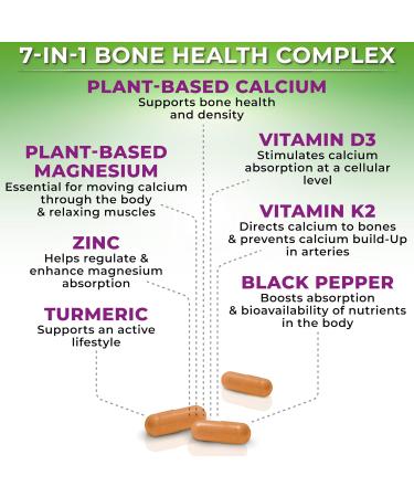 Plant-Based Calcium 500mg (Aquamin) Vegan Calcium Magnesium Zinc D3 with Vitamin K2 & Organic Turmeric Enhanced Bone and Muscle Health & Strength Immune Support for Women & Men - 90 Count 90 Count (Pack of 1) 500 Mg - Buy Online on GoSupps.com