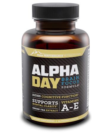 Peak Performance Alpha Day Nootropic Energy Supplement - 60 Capsules - Brain Booster & Immune Support - Improves Focus, Concentration, Cognitive Function & Memory - Gluten & GMO Free