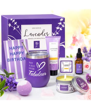Birthday Gifts for Women Best Friends Spa Gifts Baskets for Female Unique Bath and Body Works Gifts Set Lavender Self Care Gifts Purple Relaxing Inspirational Gifts for Mom Grandma Teacher