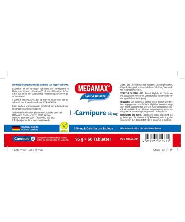 MEGAMAX L-CARNIPURE 500 mg - Vegan Fat Burning Supplement for Figure Training - Optimize Performance & Results - Buy Online on GoSupps.com