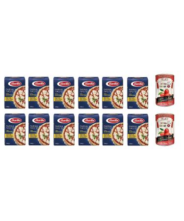 Italian Gourmet E.R. Barilla Type "0" Napoli Pizza Flours 1 kg + 100% Italian Tomato Boxes 2 x 400 g Pack of 12