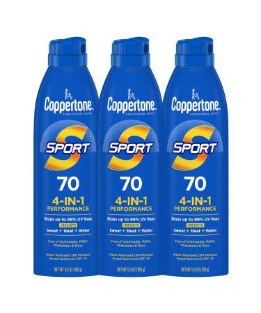 Coppertone SPORT Sunscreen Spray SPF 70 Water Resistant Sunscreen Broad Spectrum SPF 70 Sunscreen Bulk Sunscreen Pack 5.5 Oz Spray Pack of 3