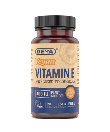 Deva Vegan Vitamins Vitamin E High Potency 400IU with Mixed Tocopherols from Non-GMO Sunflowers 90 Capsules 1-Pack