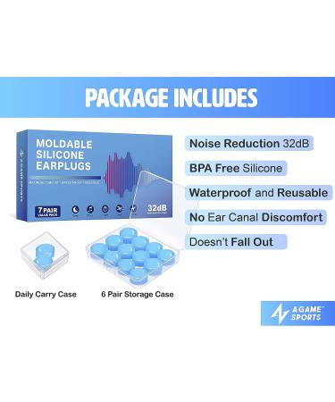 7 Pairs Reusable Silicone Ear Plugs for Sleeping, Swimming, & Noise Reduction - 32dB NNR, Waterproof, Sound Blocking - Ideal for Shooting, Concerts, Motorcycles, and Snoring - Buy Online on GoSupps.com