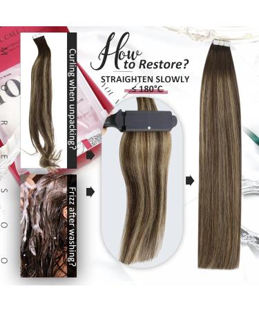 Moresoo Balayage Tape in Hair Extensions Dark Brown/Caramel Blonde 12 Inch #4/27/4 - 20 Pieces/30g Real Human Hair Extensions - Buy Online on GoSupps.com