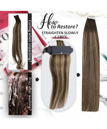 Moresoo Seamless Tape-In Extensions | Real Hair Ombre Dark Brown to Caramel Blonde | 40 cm 50g #4/27/4 - Invisible & Reusable - Buy Online on GoSupps.com