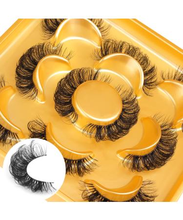 Mink Lashes D Curl Fluffy Russian Strip Lashes Natural Wipy Clear Band False Eyelashes Lashes that Look Like Extensions Soft Handmade Reusable Lashes Pack FLUFFY 5