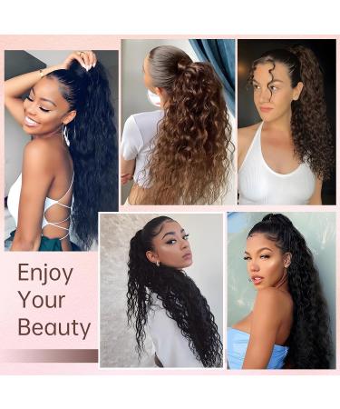 Ponytail Extension 32 Inch Drawstring Hairpiece for Women - Long Curly Corn Wavy Synthetic Ponytail with Brown mix Golden Blonde Highlights - Perfect for Daily Use & Parties - Buy Online on GoSupps.com