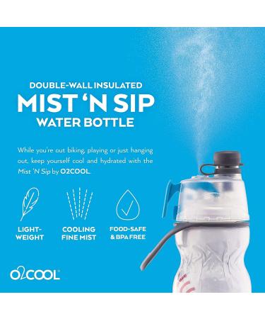 O2COOL Mist 'N Sip Misting Water Bottle 2-in-1 Function | No Leak Pull Top Spout | 20 oz Reusable Sports Water Bottle (Baseball) - Buy Online on GoSupps.com