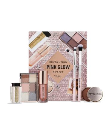 Revolution Beauty Pink Glow Get The Look Makeup Gift Set 6-Piece Holiday Set with Eye Brushes Balm Eyeshadow Lip Shimmer & Body Glitter Cruelty-Free