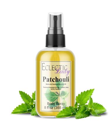 Body Spray for Women 8 Oz Patchouli Essential Oil Body Mist with Long-Lasting Fragrance Earthy & Clean Scent Reminiscent of the 1960s & 70s Light Subtle Perfume with Wood Notes 100% Paraben Free Regular Strength 8 Fl Oz (Pack of 1)