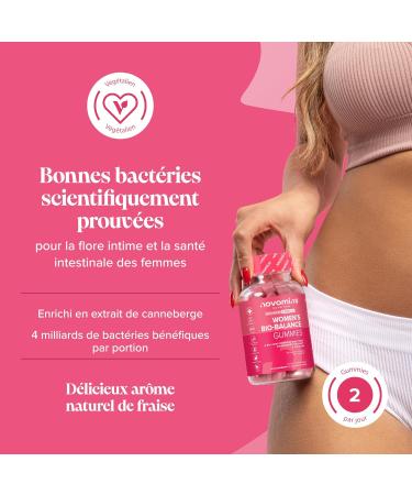 Probiotique Flore Intime pour Femme - Gummies Probiotiques pour l'Intestin des Femmes - avec Calcium et Canneberge - 4 Milliards de Bonnes Bact ries - 60 Gummies Flore Intime - Bio Balance - Novomins - Buy Online on GoSupps.com