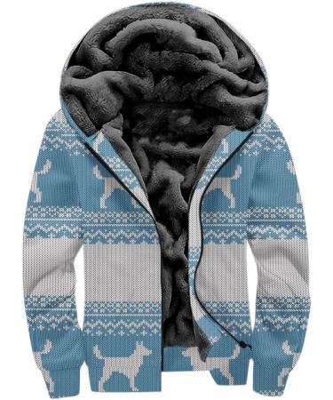 Hanxiulin Sky Blue Plush Hoodie Jacket for Men | Oversized Warm Winter Coat | Long Sleeve Quilted Outerwear - Buy Online on GoSupps.com