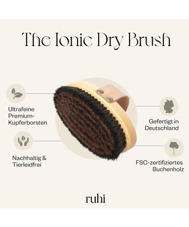 Ruhi Monastery Ionic Body Dry Brush - 100% Natural Bristles Copper for Cellulite Massage - FSC-Certified Beech Wood - Imported from Germany - Available in Beige Black - Buy Online on GoSupps.com