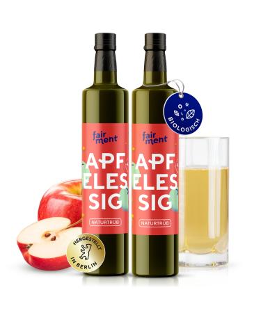 Fairy apple cider vinegar 1 liter - organic natural cloudy with the vinegar mother unpasteurized lively and unfiltered - Apple Cider Vinegar from German production (2x 500 ml 1 l (2 Pack)) 500 ml (2 pack)