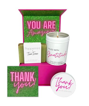 Boxzie Thank You Box for Women - Gratitude Candle & Soap Gift Basket Set - Thoughtful Appreciation Gifts for Coworkers  Employee  Secretary  Hostess  Teacher  Friends  Boss