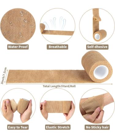 60 Pack Self-Adhesive Bandage Wrap - 3"x5 Yards Cohesive Vet Wrap for Sports & Pets - Elastic Breathable Tan - Buy Online on GoSupps.com