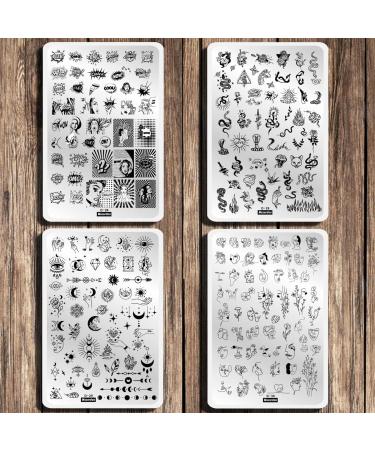 Nail Stamping Kit: 4 Big Stamp Plates, Double-Sided Clear Jelly Stamper - Abstract, Face, Snake, Constellation Design Templates - Buy Online on GoSupps.com