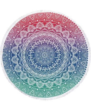 Oversize Round Mandala Beach Towel - Bohemian Quick Dry Microfiber Towel with Tassel - 59 Green Pink Mandala Design - Buy Online on GoSupps.com