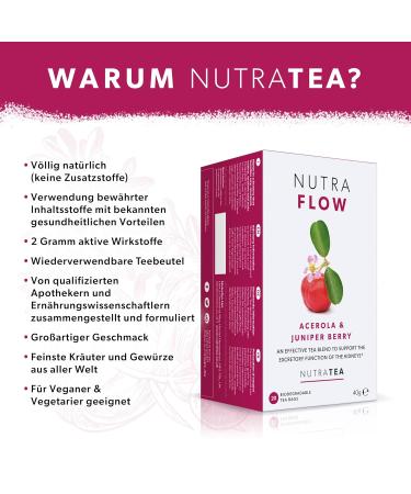 Nutra Tea Nutraflow - Herbal Tea for Kidney & Bladder Support | 40 Reusable Bags with Cranberry & Acerola | International Shipping - Buy Online on GoSupps.com