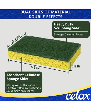 CELOX 12 Pack Dual Sided Kitchen Dish Sponge - Heavy Duty Non Scratch Sponges for Dishwashing and Cleaning - Highly Absorbent & Quick Drying - Buy Online on GoSupps.com