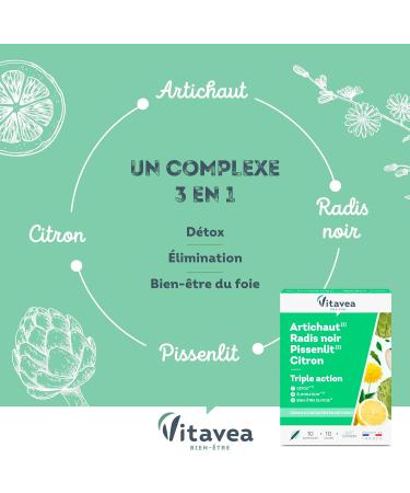 VITAVEA BIEN-ETRE - Detox Liver Wellness Elimination - Food Supplement Digestion Intestinal Comfort Drainer - Artichoke Black Radish Dandelion Lemon - 10 ampoules - Made in France - Buy Online on GoSupps.com