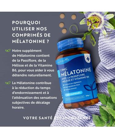 Melatonin 1.9 mg per tablet with Passionflower Melissa and Vitamin B6 - Fully Vegan High Strength Melatonin Supplement - Promotes healthy sleep - 150 tablets - Nutravita - Buy Online on GoSupps.com