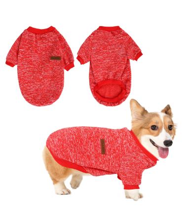 Warm dog sweater dog sweater for small medium dogs hoodie fleece dog hoodie winter puppy sweater dog coat clothing soft pet cats sweater for Corgi bulldog bichon (XL/40cm red) XL 40cm red