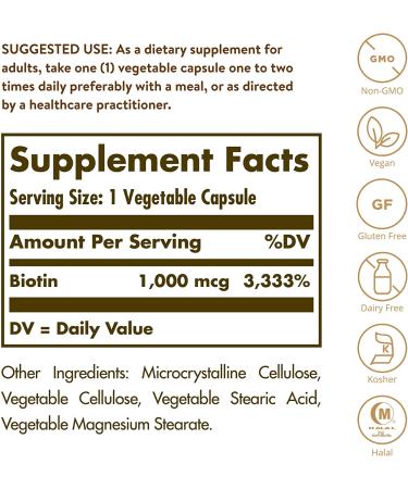 Solgar Biotin 1000 mcg - 250 Vegetable Capsules for Healthy Hair, Skin & Nails - Buy Online on GoSupps.com