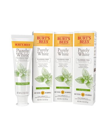 Burt’s Bees Toothpaste, Natural Flavor, Fluoride-Free, Purely White, Zen Peppermint, 4.7 oz, Pack of 3