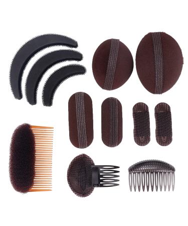 Hair Base Sponge Invisible Hair Clip Comb Bump It Up Volume Tool False Hair Pads Hair Bump Styling Insert Tool Hair Extensions Accessories (Brown 12pcs)