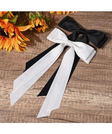 2PCS Silky Satin Hair Bows Hair Clips Black White Ribbon Ponytail Holder Accessories for Women, Girls, Kids - Buy Online on GoSupps.com