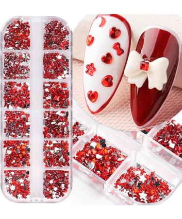 Nail Gems 2 Plates Rhinestones for Nail Art 2 Colors 12 Grids Different Shape 3D Nail Art Gems with Rhinestone Picker Dotting Pen for Professionals Beginners Nails Salon Clothes Craft Style1 red + as shown - Buy Online on GoSupps.com