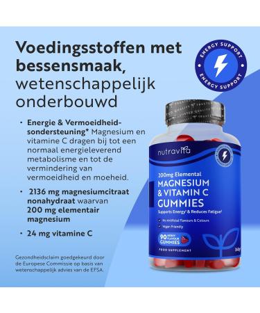 Nutravita Magnesium Citrate Gummies with Vitamin C Vegan High Strength 2136 mg Citrate with 200 mg elemental mg Magnesium Supplements with Vitamin C Supports Energy and Reduces Power - Buy Online on GoSupps.com