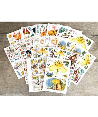 Decoupage Paper Pack 18 Sheets 8"x11" Easter Bunny and Chicks * Paper for Decoupage and Craft Vintage Greeting Cards Illustration Eight