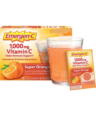 Emergen-C 1000mg Vitamin C Powder with Zinc and B Vitamins - 60 Count, Super Orange Flavor - Buy Online on GoSupps.com