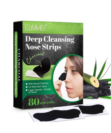 ONELUX Nose Strips Pore Strips for Blackhead Removal  Deep Cleansing Nose Strips  Charcoal Nose Strips  Black Head Nose Strips for Women Men  80 Strips 2.82 Ounce (Pack of 1) 80PC Black Blackhead Remover