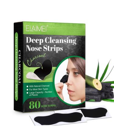 Nose Strips Blackhead Pore Strips Blackhead Remover-Deep Cleansing Charcoal Strips Nose Blackhead Remover Strips Black Head Remover Blackhead Pore Strips for Women Men(80pcs Black)