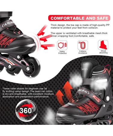 Caroma Adjustable Inline Skates with Light Up Wheels - Red Medium - Big Kid Size | Outdoor & Indoor Roller Blades for Kids, Youth, and Adults - Beginner Friendly - Buy Online on GoSupps.com
