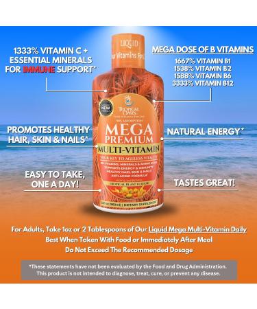 Mega Premium Liquid Multivitamin | Natural Immune Support Vitamin w/ 1333% Vitamin C 200% D3 Zinc + 20 Vitamins 70 Minerals & 21 Amino Acids | Sugar Free | Orange Flavor | 98% Absorption | 32 Serv 32 Fl Oz (Pack of 1) - Buy Online on GoSupps.com