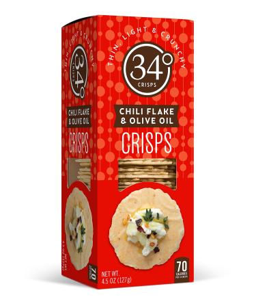 34 Degrees Crisps | Chili Flake & Olive Oil Crisps | Thin Light & Crunchy Crisps Single Pack (4.5oz)