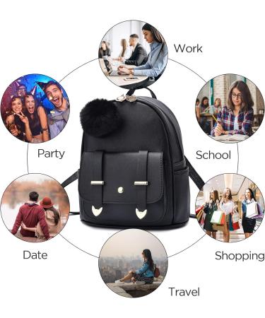 IHAYNER Girls Mini Fashion Backpack Purse | PU Leather Shoulder Bag with Pompom | Black - Buy Online on GoSupps.com