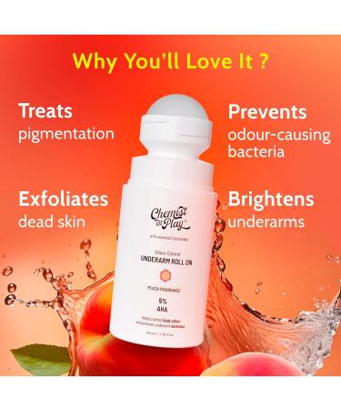 Under-Arm Roll-On Deodorant With 5% Lactic Acid & 1% Mandelic Acid Prevents Odour Brightens Skin & Exfoliates Underarm Long Lasting Peach Fragrance For Unisex 1.4 fl oz. 1.4 Fl Oz (Pack of 1) Peach - Buy Online on GoSupps.com