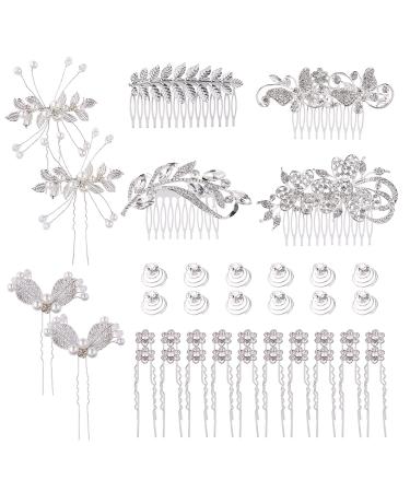 Cinaci 40 Pack Shinning Silver Rhinestone Butterfly Leaf Flower Bridal Hair Side Combs+U-shaped & Twist Hair Pins Clips Barrettes Wedding Headpieces Accessories for Women Girls Brides Bridesmaids - Buy Online on GoSupps.com