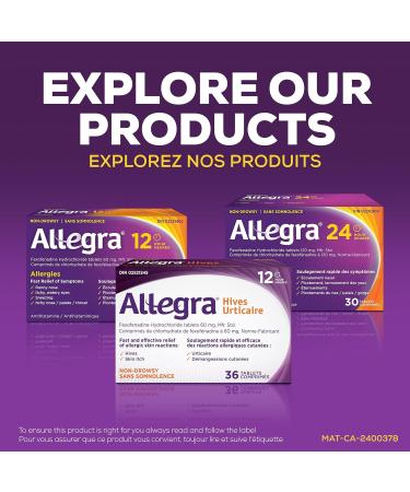 Allegra 24 / Hour Allergy Medication Non Drowsy Fast and Effective Allergy Relief Medicine for Sneezing Watery Eyes and Itchy Throat Fexofenadine Hydrochloride 120 mg 72 Tablets Value Size - Buy Online on GoSupps.com